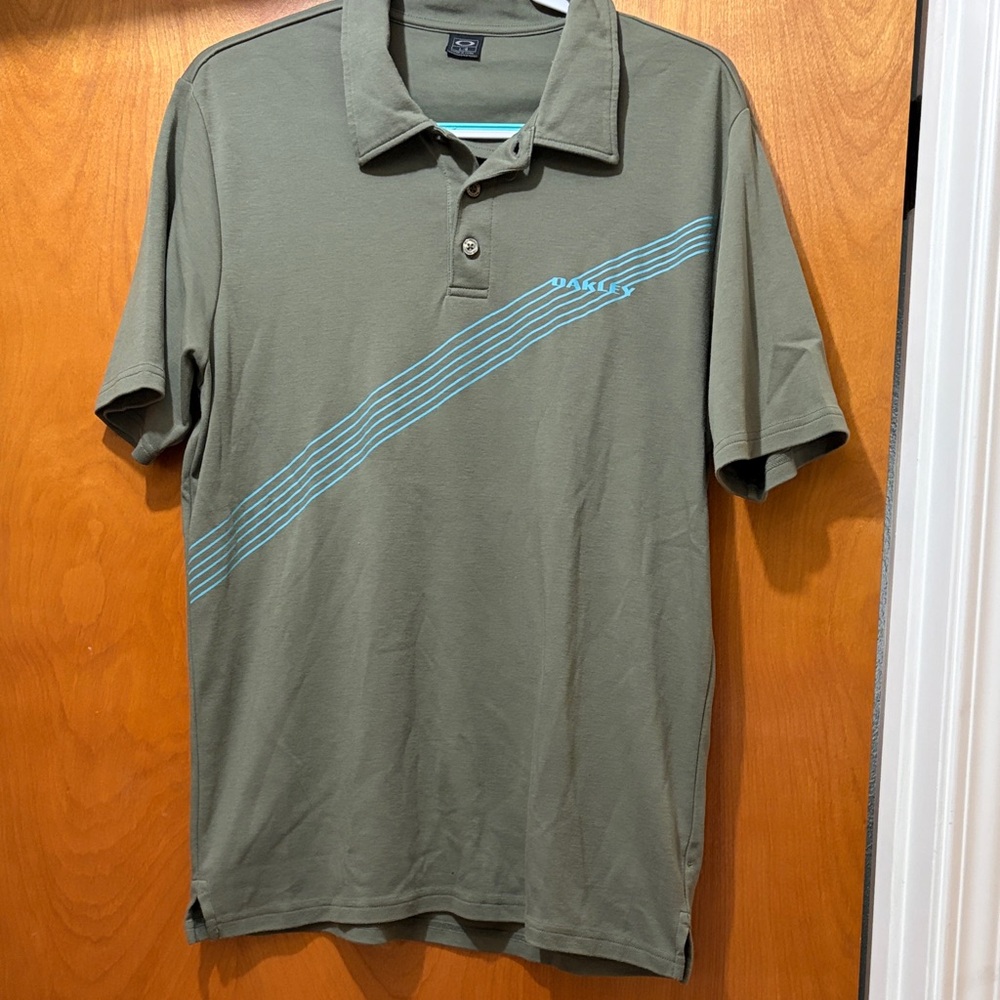 Oakley Men's Olive Polo with Blue Stripe